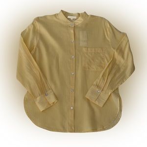 Vince Collarless Fine Stripe Long Sleeve Yellow Blouse I New I Med